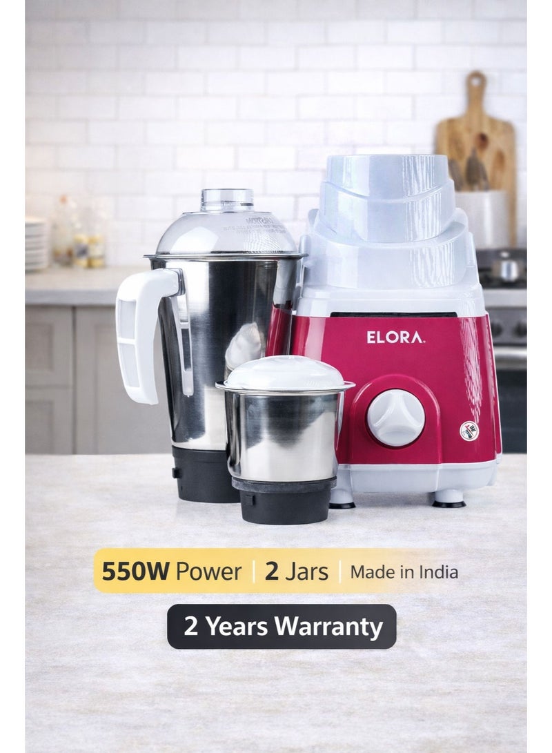 Elora Electric Mixer Grinder | ELMG-3013 | 550W | 2 Jars | Made in India - Image 1